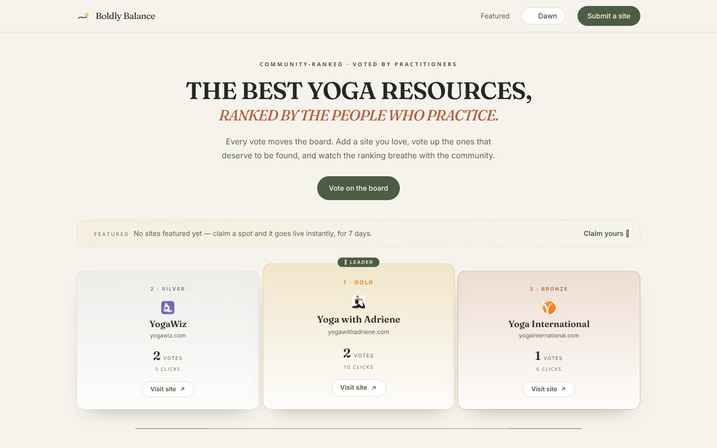 Yoga Sites — Community-Ranked Directory | Boldly Balance screenshot